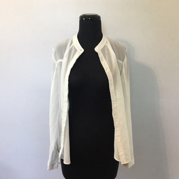 French Connection Sheer White Button Up, XS/S - Picture 4 of 8